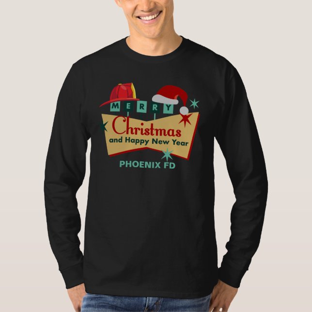 Camiseta Bombero Feliz Navidad Feliz Año Nuevo Retro (Anverso)