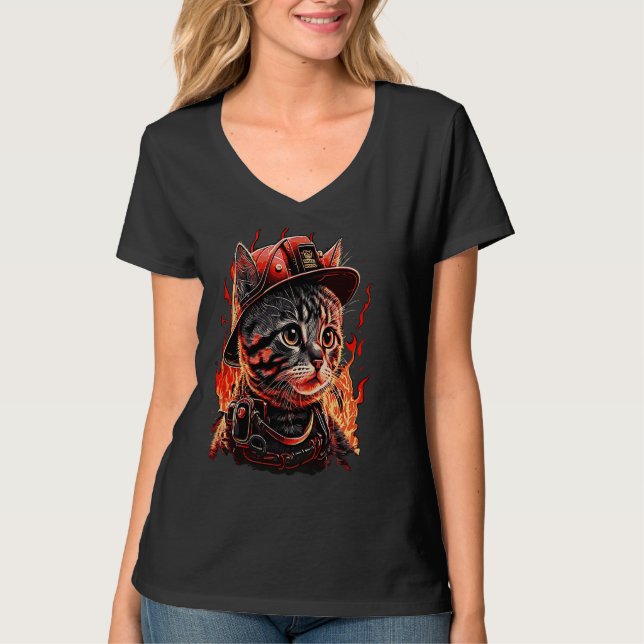 Camiseta Bombero Gato Gatito Gatito bombero bombero bombero (Anverso)