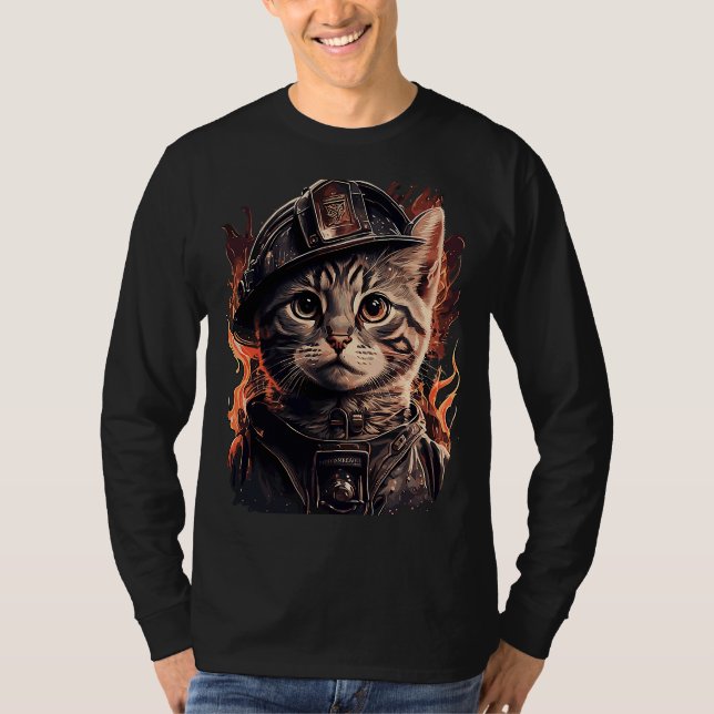 Camiseta Bombero Gato Gatito Gatito bombero bombero bombero (Anverso)