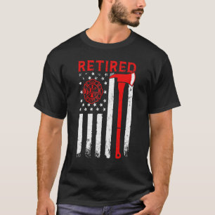 Camiseta Bombero Jubilado Línea Roja Fina Hacha Bandera Ame