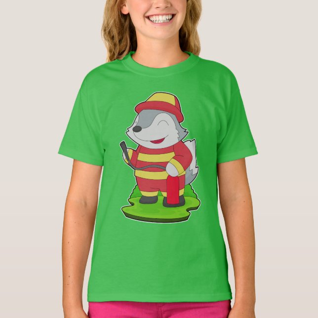 Camiseta Bombero lobo Extintor de incendios Servicio de bom (Anverso)