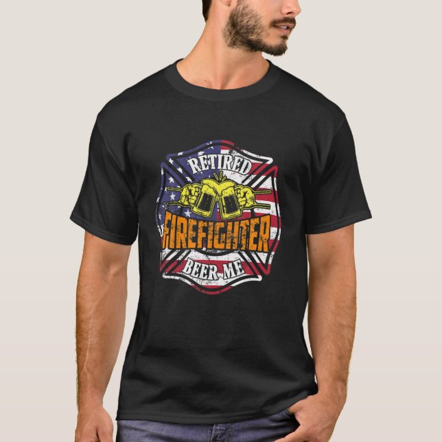 Camiseta Bombero retirado Cerveza Para La Bandera De Fuego  (Anverso)