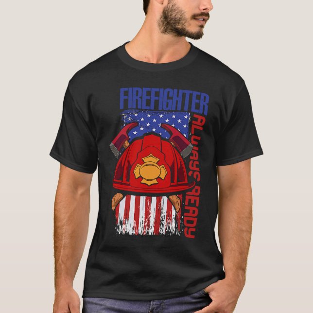 Camiseta Bombero siempre listo bombero estadounidense de ba (Anverso)