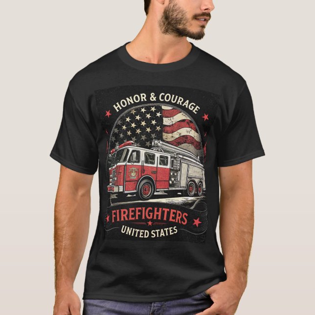 Camiseta Bomberos de honor y coraje Estados Unidos (Anverso)