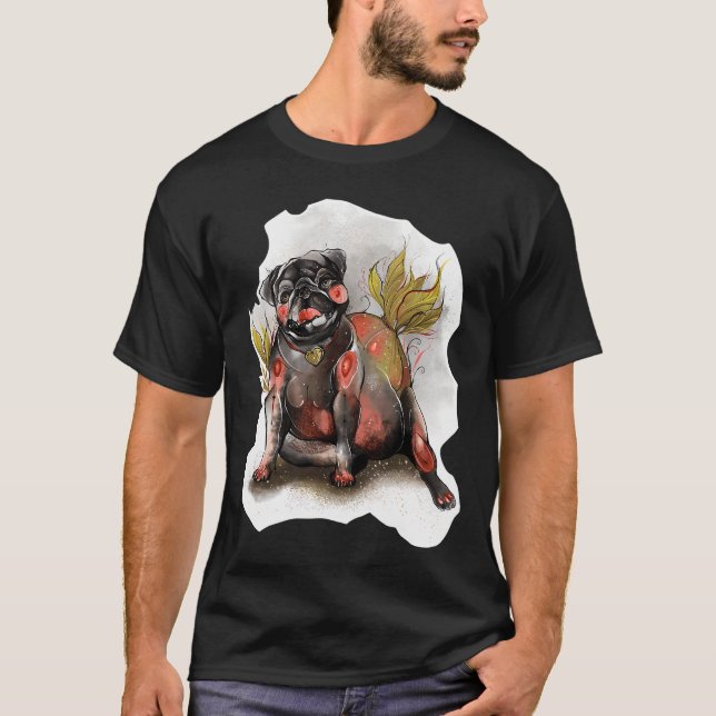 Camiseta Bombilla Pug Negra (Anverso)