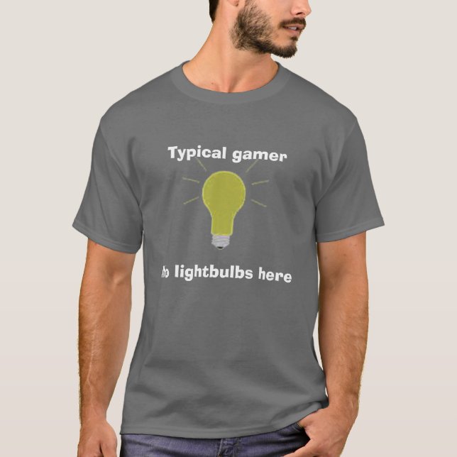 Camiseta bombilla, videojugador típico, ningunas bombillas (Anverso)