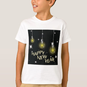 Camiseta Bombillas Modernas Brillantes Feliz Año Nuevo