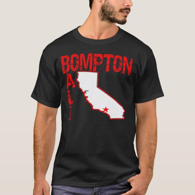 Camiseta Bompton (Compton), Balifornia (California) (Anverso)