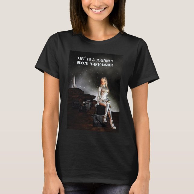 Camiseta Bon Voyage! Cute female. Happy space (Anverso)