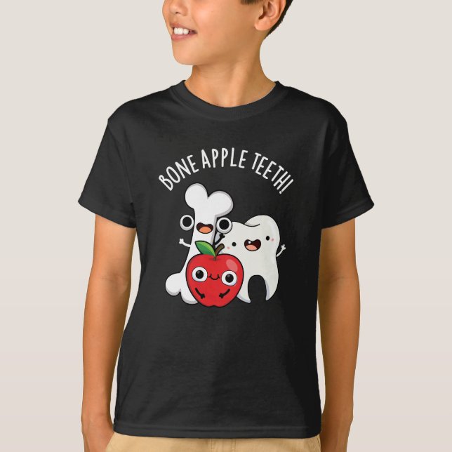 Camiseta Bone Apple Teeth Funny Bona Appetit Pun Dark BG (Anverso)