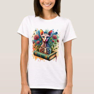 Camiseta Bones Botánica Sphynx Cat Skeleton Book Women