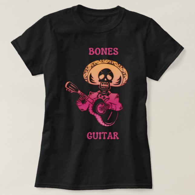 Camiseta Bones Guitar Skeleton Tocando Guitarra (Diseño del anverso)