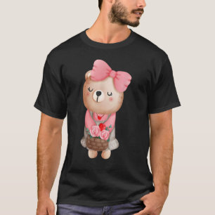 Camiseta Bonita Flor De Cinta De Teddy Bear Rosa