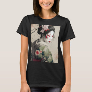 Camiseta Bonita Geisha Sakura japonesa oscura florece Kim