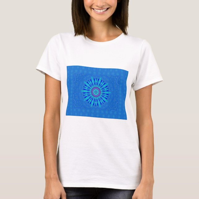 Camiseta Bonita impresión de arte de Mandala azul real (Anverso)