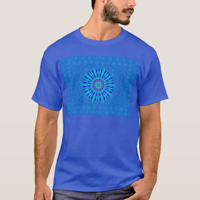 Camiseta Bonita impresión de arte de Mandala azul real (Anverso)