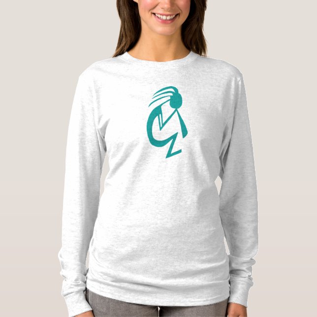 Camiseta Bonita pintura Verde azulada de Kokopelli (Anverso)