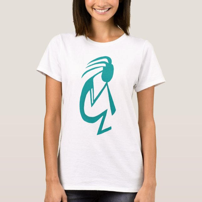Camiseta Bonita pintura Verde azulada de Kokopelli (Anverso)