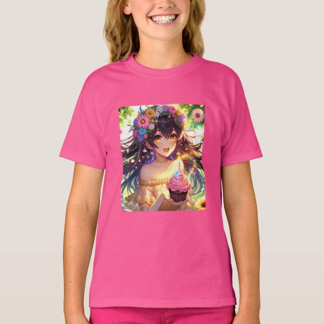 Camiseta Bonito Anime Chica Cumpleaños (Anverso)