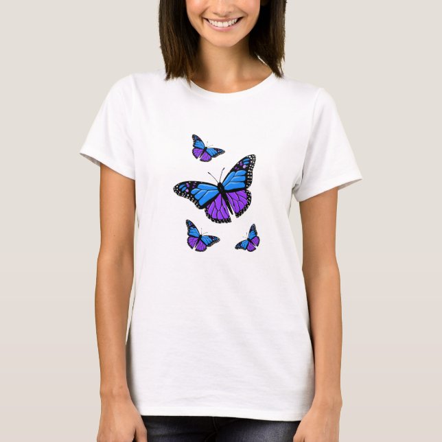 Camiseta Bonito Azul morado y mariposas negras (Anverso)