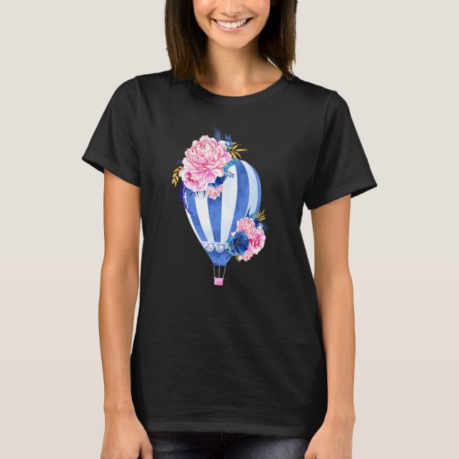 Camiseta Bonito Blue Hot Air Balloon Flower Art Short Sleev (Anverso)