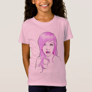 Camiseta Bonito Chica Retrato Personalizado Cabello rosa Ca