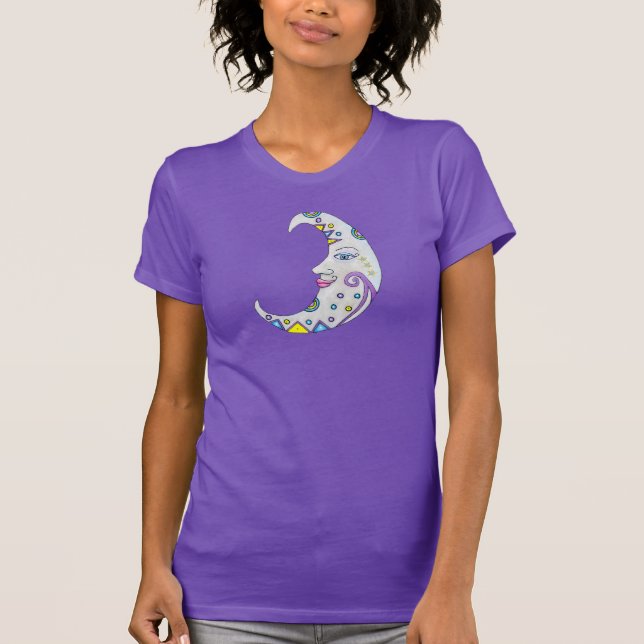 Camiseta Bonito Crescent Moon Face Coloridos Patrones (Anverso)