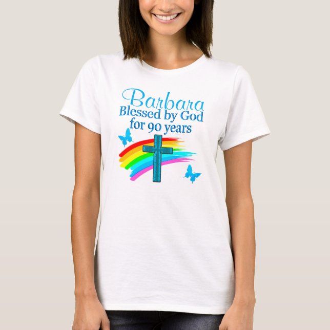 CAMISETA BONITO CUMPLEAÑOS 90 PERSONALIZADOS BENDECIDOS POR (Anverso)