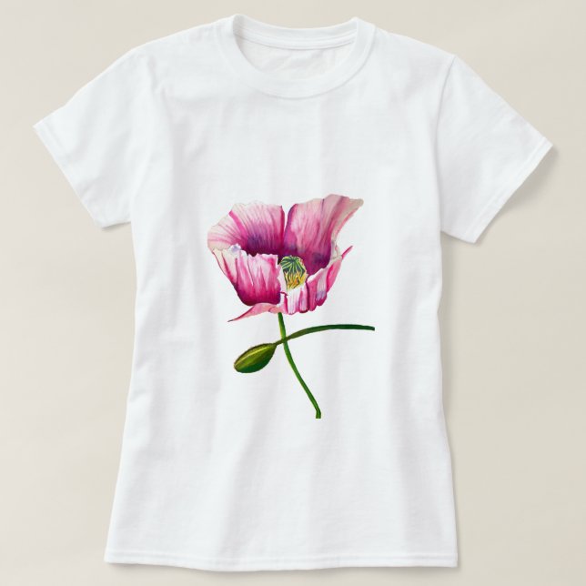 Camiseta Bonito de adormidera rosa de color azul (Diseño del anverso)