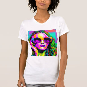 Camiseta Bonito de arte digital colorida dama con gafas de