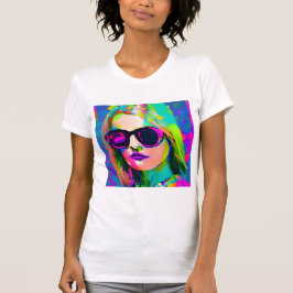 Camiseta Bonito de arte digital colorida dama con gafas de 