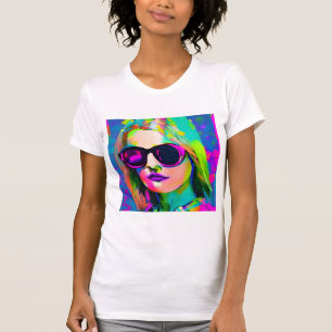 Camiseta Bonito de arte digital colorida dama con gafas de