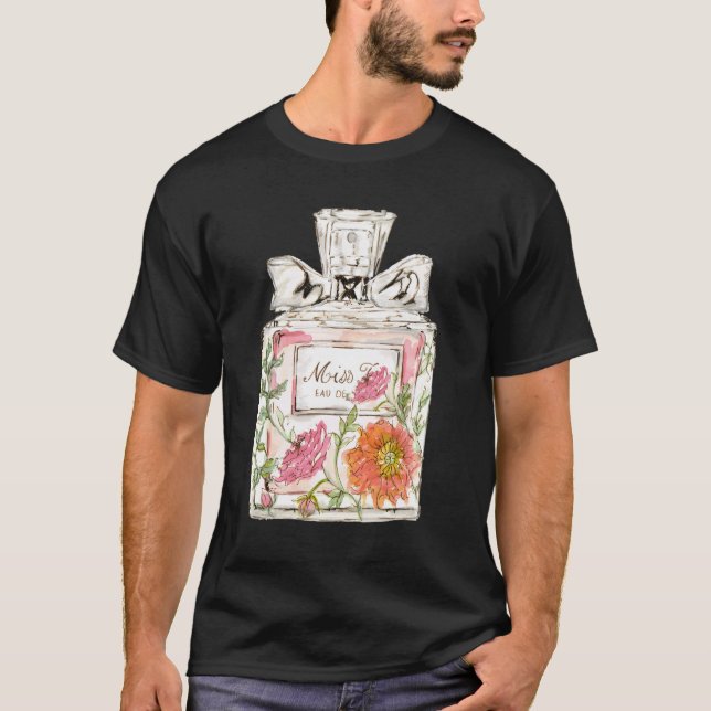 Camiseta Bonito de diseño Floral rosa Perfume botella Illus (Anverso)