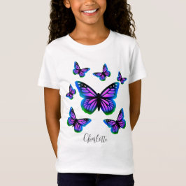 Camiseta Bonito diversión morado rosa mariposas azules