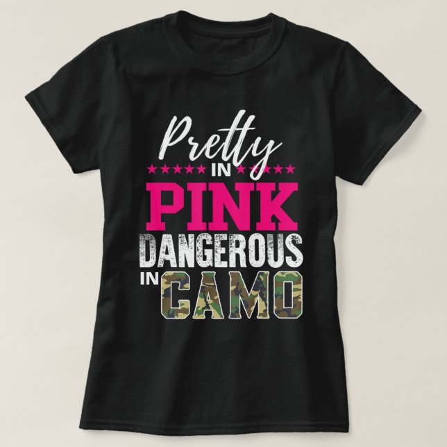 Camiseta Bonito En Peligroso Rosa En Chica De Caza De Camo (Diseño del anverso)