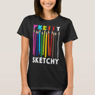 Camiseta Bonito Esbozo Arte Divertido Lover Colorido Pencil
