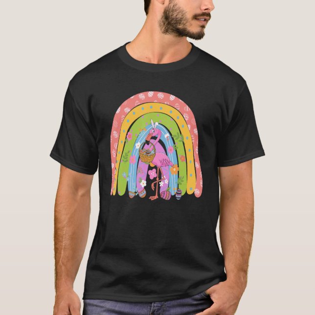 Camiseta Bonito Flamingo Conejo Arcoiris Con Pascua B (Anverso)
