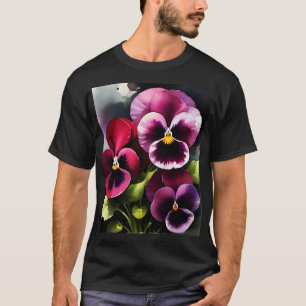 Camiseta Bonito maroon daek pansies rojos pintura acuarela
