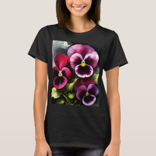 Camiseta Bonito maroon daek pansies rojos pintura acuarela