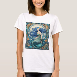 Camiseta Bonito Mermaid Art Nouveau Art Deco Azul