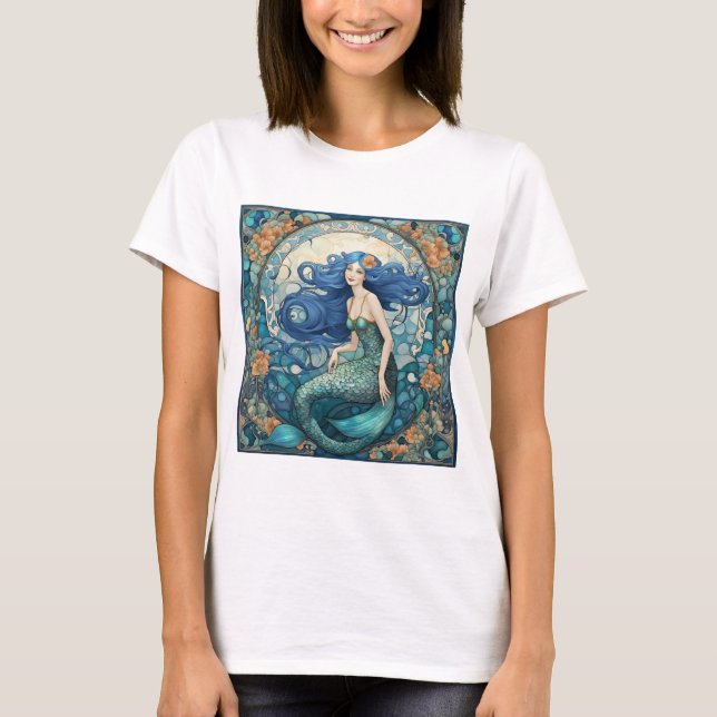 Camiseta Bonito Mermaid Art Nouveau Art Deco Azul (Anverso)