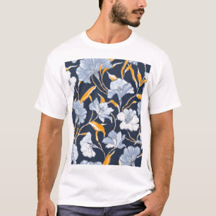 Camiseta Bonito patrón de cosecha floral sin foco.