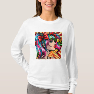 Camiseta Bonito Pop Art Comic Chica Colorful Ai Art