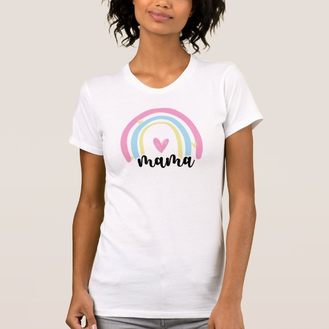 Camiseta Bonito Rosa Azul Amarillo Arcoiris Corazón Mama (Anverso)