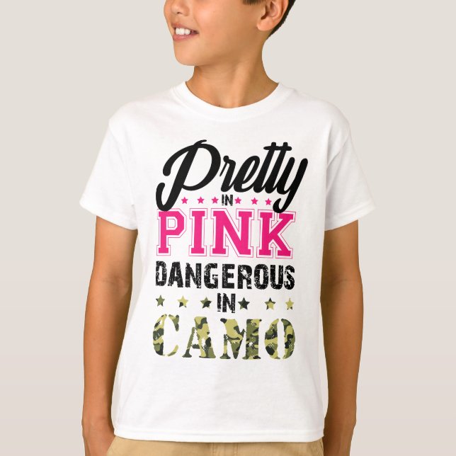 Camiseta Bonito Rosa Peligroso En Camo Caza Chica Mujeres H (Anverso)