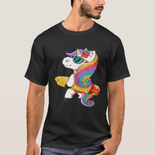 Camiseta Bonito Unicornio llevando Surfboard usando Swi Cui