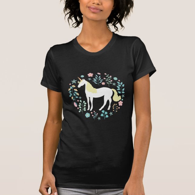 Camiseta Bonito Unicornio y Flores (Anverso)