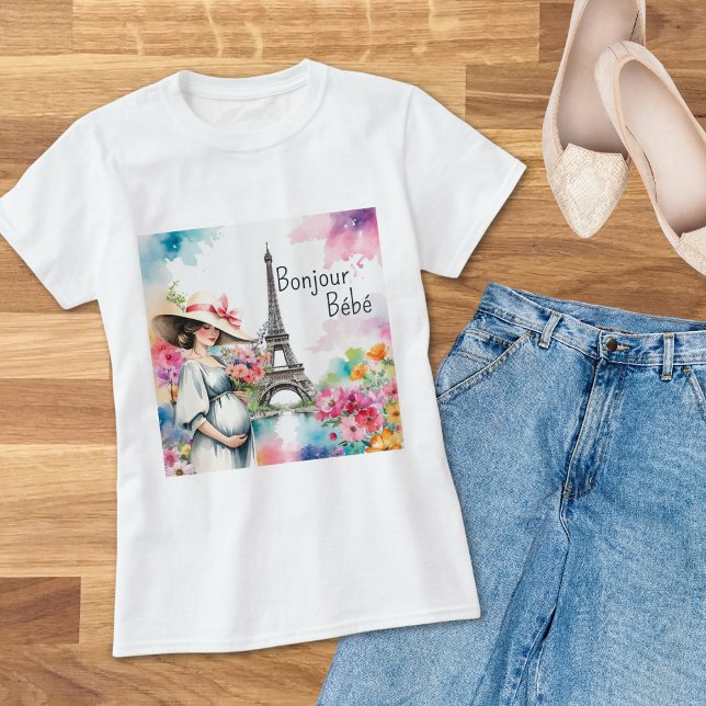 Camiseta Bonjour Bebe Floral Eiffel Torre Paris Mamá (Subido por el creador)