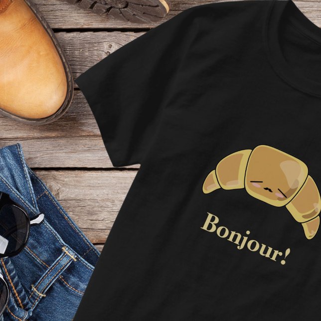 Camiseta Bonjour Croissant Funny Kawaii Hombres Pasta (Subido por el creador)