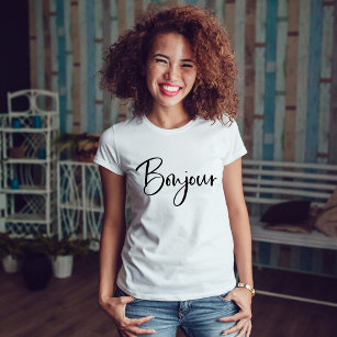 Camiseta Bonjour   Elegante y moderno guión en francés